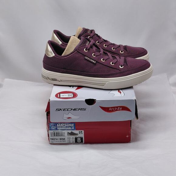 Skechers Shoes - Skechers Womens Low Top Sneakers Size 8 Wine Athleisure Preppy Comfort Shoes